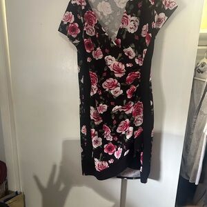 Almost Famous Black and Pink Rose Asymmetrical Dress